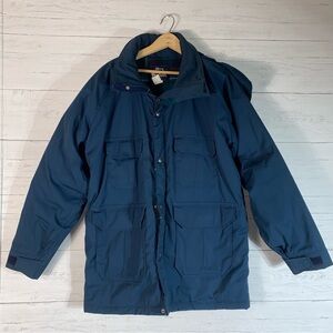 VTG Woolrich Coat Mens M Blue Barn Field Tartan Plaid Blanket Lined (stains)